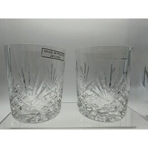 Made In Poland Set Of 2 24% Lead Crystal Double Old Fashioned Whiskey Glasses